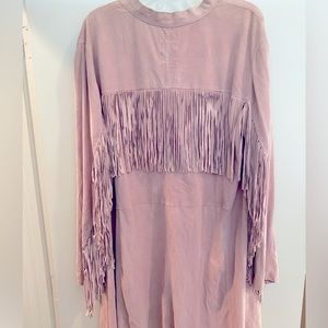 Free People Pink Suede Fringed Button-down Long Sleeve Shirt